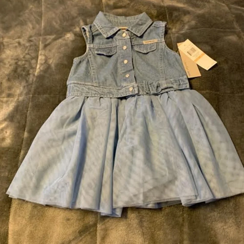 Calvin Klein Baby Girls Denim Tulle Dress